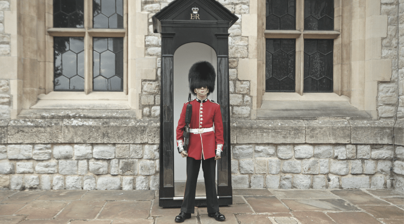 Buckingham Palace guard standing still