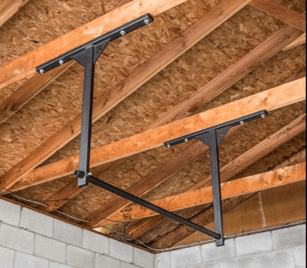 Rogue P-6V wall and ceiling mounted pull up system fixed to wooden beams