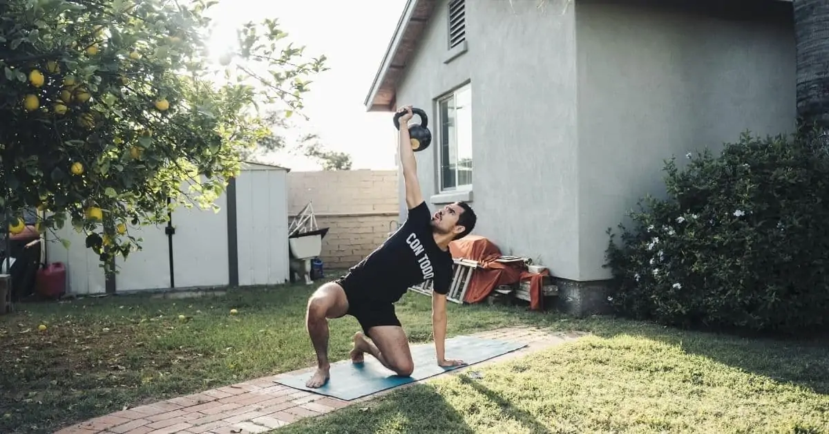 Home workout at backyard