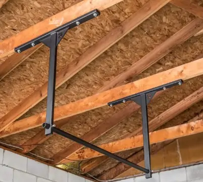 Rogue ceiling-mounted pull-up bar, drilled to wooden beams