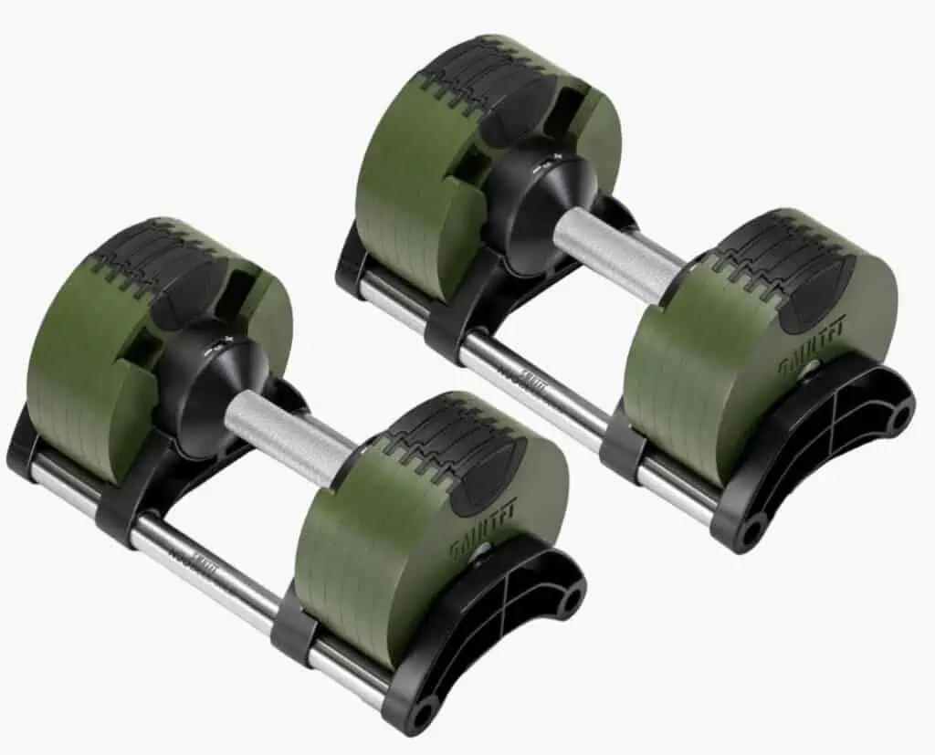 NÜOBELL adjustable dumbbell in tactical green color 